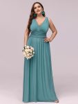 Plus Size Sleeveless V-Neck Chiffon Semi Formal Maxi Dress - Dusty Blue