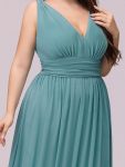 Plus Size Sleeveless V-Neck Chiffon Semi Formal Maxi Dress – Dusty Blue