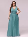 Plus Size Sleeveless V-Neck Chiffon Semi Formal Maxi Dress – Dusty Blue