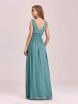 Pleated Sleeveless V-Neck Chiffon Maxi Dress – Dusty Blue