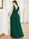 Plus Size Sleeveless V-Neck Chiffon Semi Formal Maxi Dress – Dark Green