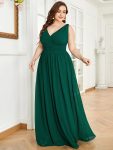 Plus Size Sleeveless V-Neck Chiffon Semi Formal Maxi Dress – Dark Green