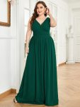 Plus Size Sleeveless V-Neck Chiffon Semi Formal Maxi Dress – Dark Green