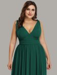 Plus Size Sleeveless V-Neck Chiffon Semi Formal Maxi Dress – Dark Green