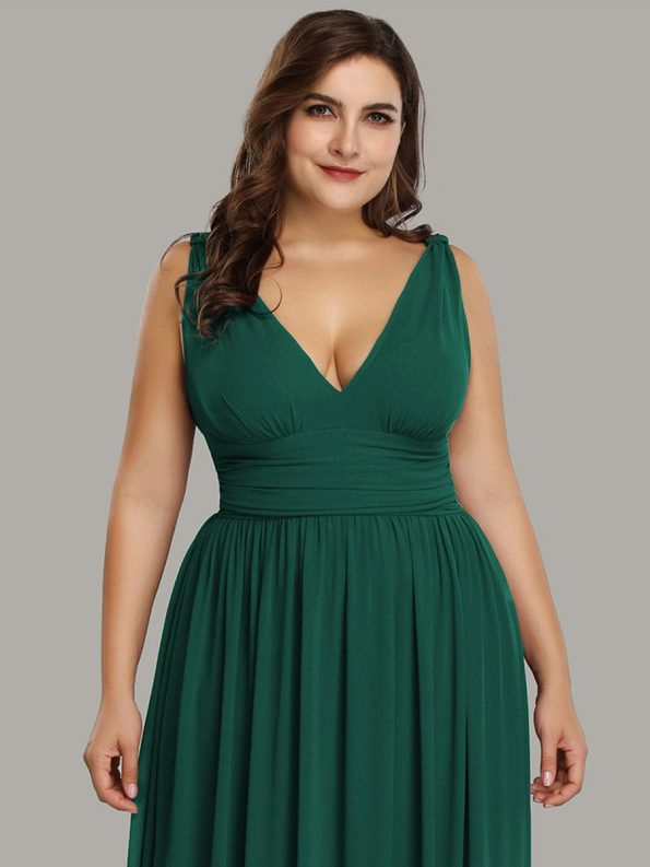 Plus Size Sleeveless V-Neck Chiffon Semi Formal Maxi Dress - Dark Green