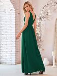 Pleated Sleeveless V-Neck Chiffon Maxi Dress – Dark Green