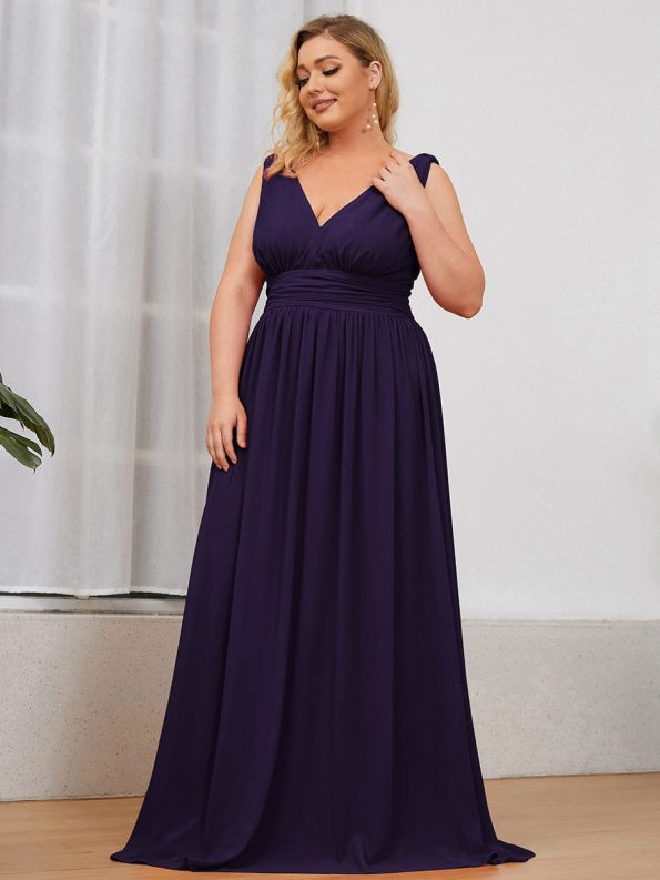 Plus Size Sleeveless V-Neck Chiffon Semi Formal Maxi Dress - Dark Purple