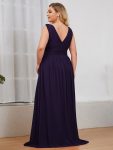 Plus Size Sleeveless V-Neck Chiffon Semi Formal Maxi Dress – Dark Purple