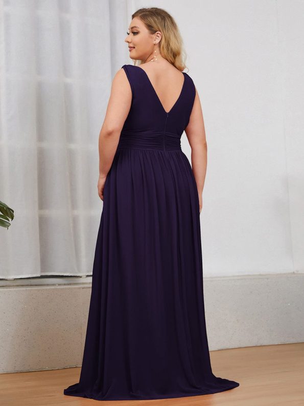 Plus Size Sleeveless V-Neck Chiffon Semi Formal Maxi Dress - Dark Purple