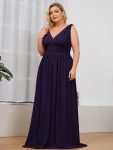 Plus Size Sleeveless V-Neck Chiffon Semi Formal Maxi Dress – Dark Purple