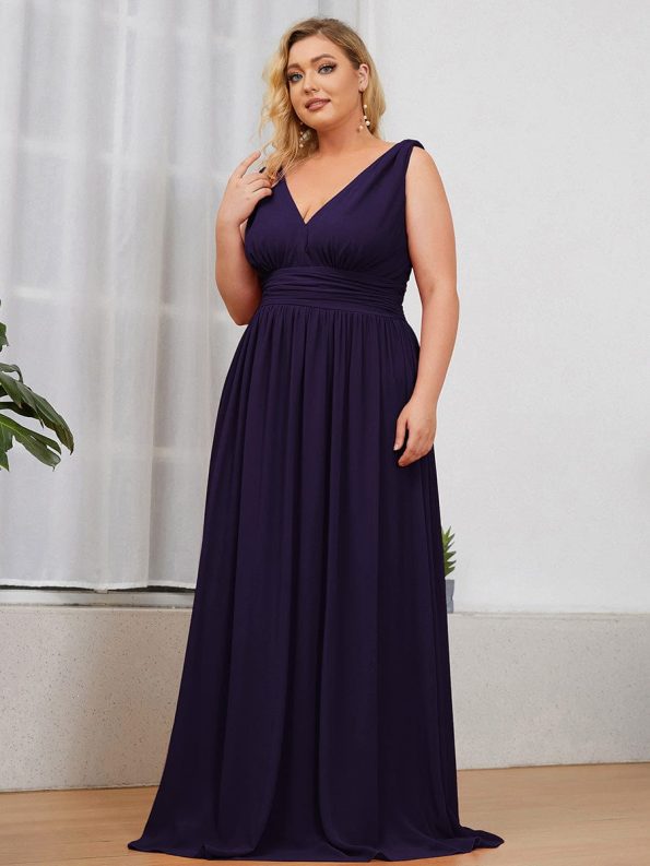 Plus Size Sleeveless V-Neck Chiffon Semi Formal Maxi Dress - Dark Purple