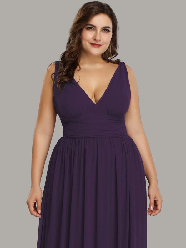 Plus Size Sleeveless V-Neck Chiffon Semi Formal Maxi Dress - Dark Purple