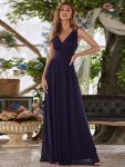 Sleeveless V-Neck Plain Chiffon Maxi Bridesmaid Dress – Dark Purple