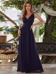 Sleeveless V-Neck Plain Chiffon Maxi Bridesmaid Dress – Dark Purple