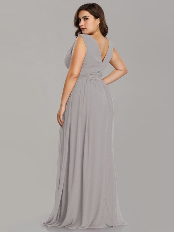 Plus Size Sleeveless V-Neck Chiffon Semi Formal Maxi Dress - Grey