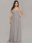 Plus Size Sleeveless V-Neck Chiffon Semi Formal Maxi Dress – Grey