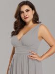 Plus Size Sleeveless V-Neck Chiffon Semi Formal Maxi Dress – Grey