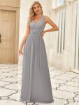 Sleeveless V-Neck Plain Chiffon Maxi Bridesmaid Dress - Grey