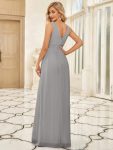 Sleeveless V-Neck Plain Chiffon Maxi Bridesmaid Dress – Grey