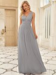 Sleeveless V-Neck Plain Chiffon Maxi Bridesmaid Dress – Grey