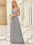 Sleeveless V-Neck Plain Chiffon Maxi Bridesmaid Dress – Grey