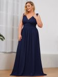 Plus Size Sleeveless V-Neck Chiffon Semi Formal Maxi Dress – Navy Blue