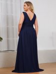 Plus Size Sleeveless V-Neck Chiffon Semi Formal Maxi Dress – Navy Blue