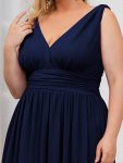 Plus Size Sleeveless V-Neck Chiffon Semi Formal Maxi Dress – Navy Blue