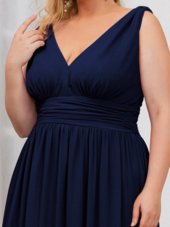 Plus Size Sleeveless V-Neck Chiffon Semi Formal Maxi Dress - Navy Blue