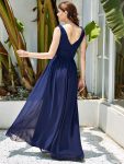 Sleeveless V-Neck Plain Chiffon Maxi Bridesmaid Dress – Navy Blue