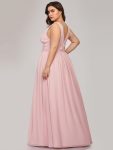 Plus Size Sleeveless V-Neck Chiffon Semi Formal Maxi Dress – Pink