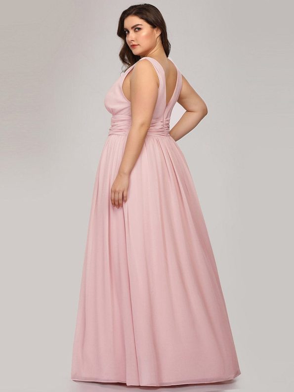 Plus Size Sleeveless V-Neck Chiffon Semi Formal Maxi Dress - Pink