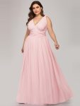 Plus Size Sleeveless V-Neck Chiffon Semi Formal Maxi Dress – Pink