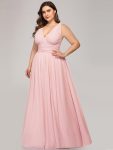 Plus Size Sleeveless V-Neck Chiffon Semi Formal Maxi Dress – Pink