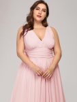 Plus Size Sleeveless V-Neck Chiffon Semi Formal Maxi Dress – Pink