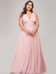 Plus Size Sleeveless V-Neck Chiffon Semi Formal Maxi Dress - Pink