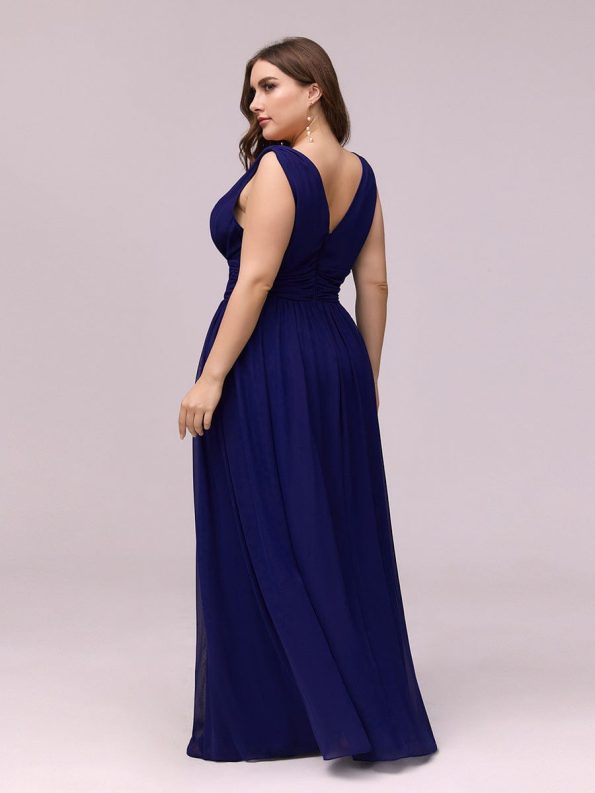 Plus Size Sleeveless V-Neck Chiffon Semi Formal Maxi Dress - Royal Blue