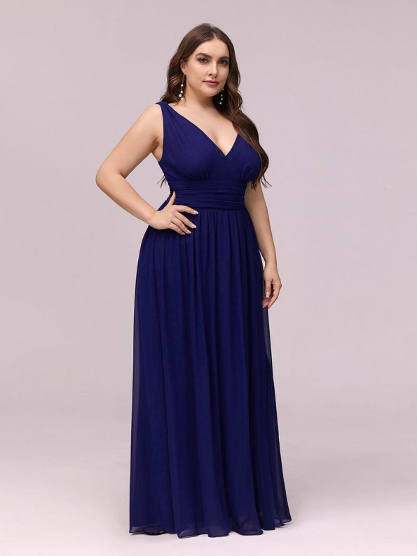 Plus Size Sleeveless V-Neck Chiffon Semi Formal Maxi Dress - Royal Blue