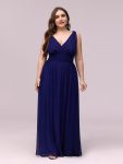 Plus Size Sleeveless V-Neck Chiffon Semi Formal Maxi Dress - Royal Blue