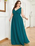 Plus Size Sleeveless V-Neck Chiffon Semi Formal Maxi Dress – Teal