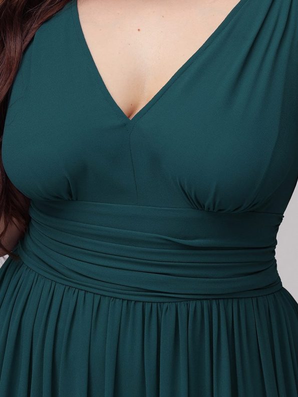 Plus Size Sleeveless V-Neck Chiffon Semi Formal Maxi Dress - Teal