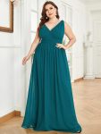 Plus Size Sleeveless V-Neck Chiffon Semi Formal Maxi Dress – Teal