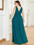 Plus Size Sleeveless V-Neck Chiffon Semi Formal Maxi Dress – Teal