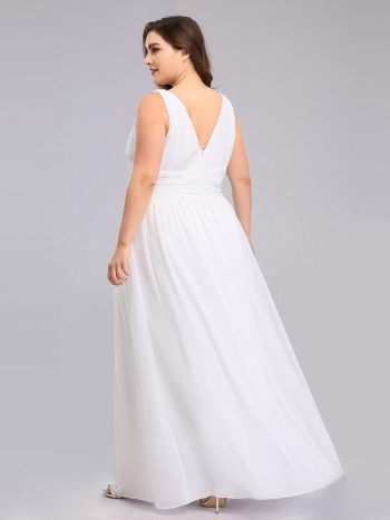 Plus Size Sleeveless V-Neck Chiffon Semi Formal Maxi Dress - White