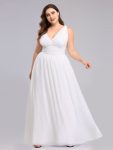 Plus Size Sleeveless V-Neck Chiffon Semi Formal Maxi Dress – White