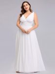 Plus Size Sleeveless V-Neck Chiffon Semi Formal Maxi Dress – White