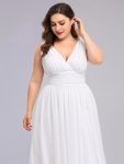 Plus Size Sleeveless V-Neck Chiffon Semi Formal Maxi Dress – White