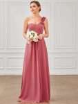 Sweet Pleated Bodice One Shoulder Chiffon Bridesmaid Dress - Cameo Brown