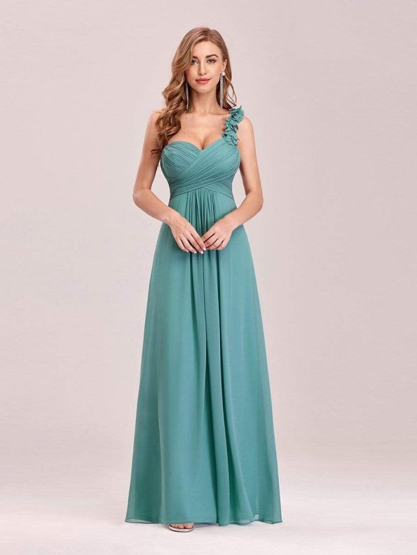 Chiffon One Shoulder Maxi Long Bridesmaid Dresses for Women - Dusty Blue