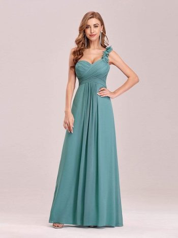 Chiffon One Shoulder Maxi Long Bridesmaid Dresses for Women - Dusty Blue